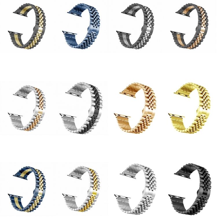 Women Five Beads Stainless Steel Watch Band Width: 20mm For Apple Watch Series 9&8&7 41mm / SE 3&SE 2&6&SE&5&4 40mm / 3&2&1 38mm(Silver + Gold) - Watch Bands by buy2fix | Online Shopping UK | buy2fix