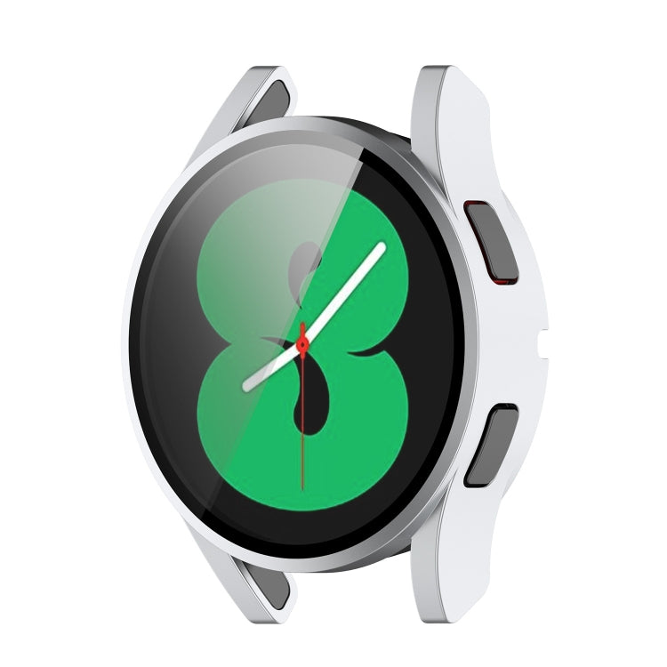 For Samsung Galaxy Watch4 44mm PC Protective Case with Tempered Glass Film(Silver) - Watch Cases by buy2fix | Online Shopping UK | buy2fix