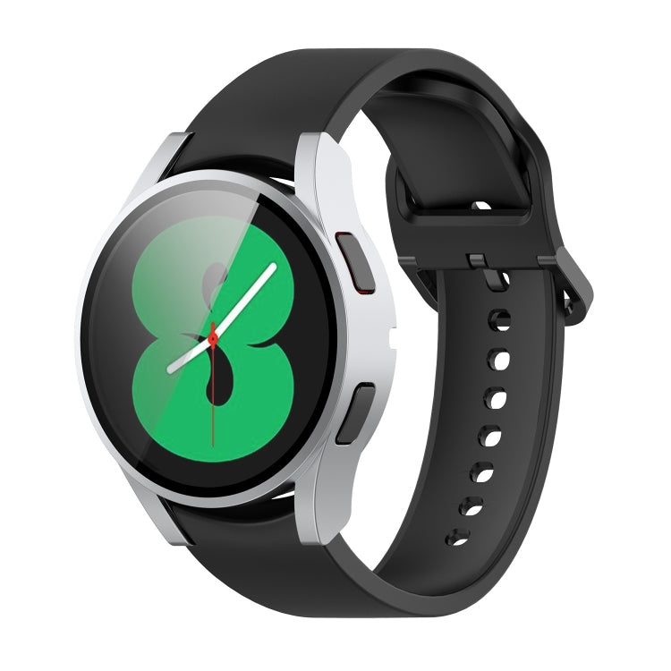 For Samsung Galaxy Watch4 44mm PC Protective Case with Tempered Glass Film(Silver) - Watch Cases by buy2fix | Online Shopping UK | buy2fix