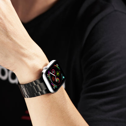 Ultra-thin Three-bead Metal Strap Watch Band For Apple Watch Series 9&8&7 41mm / SE 3&SE 2&6&SE&5&4 40mm / 3&2&1 38mm(Black) - Watch Bands by buy2fix | Online Shopping UK | buy2fix