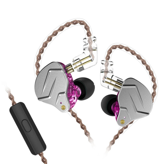 KZ ZSN Pro Ring Iron Hybrid Drive Metal In-ear Wired Earphone, Mic Version(Purple)
