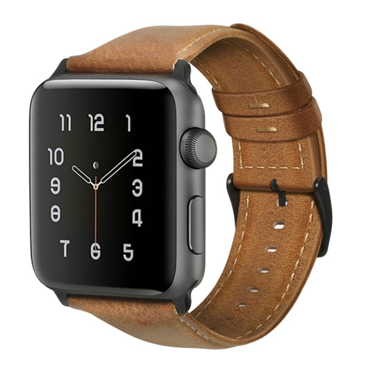 For Apple Watch Series 7 41mm / 6 & SE & 5 & 4 40mm / 3 & 2 & 1 38mm Oil Wax Genuine Leather Strap Watch Band(Yellow Brown) - Watch Bands by buy2fix | Online Shopping UK | buy2fix