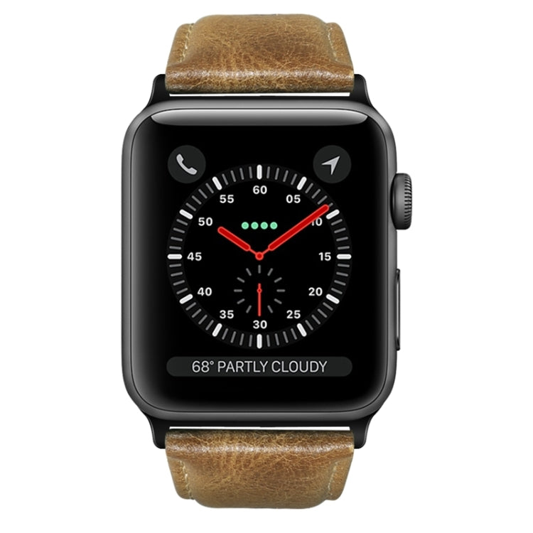 For Apple Watch Series 7 41mm / 6 & SE & 5 & 4 40mm / 3 & 2 & 1 38mm Oil Wax Genuine Leather Strap Watch Band(Yellow Brown) - Watch Bands by buy2fix | Online Shopping UK | buy2fix