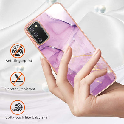 For Samsung Galaxy A02s Version Electroplating Marble Pattern Dual-side IMD TPU Shockproof Case(Purple 001) by buy2fix