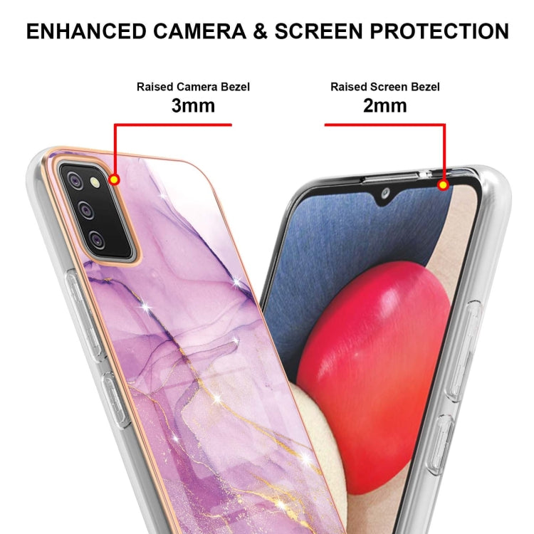 For Samsung Galaxy A02s Version Electroplating Marble Pattern Dual-side IMD TPU Shockproof Case(Purple 001) by buy2fix