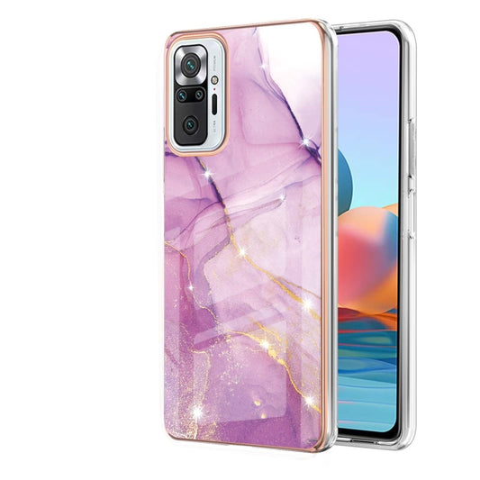 For Xiaomi Redmi Note 10 Pro / 10 Pro Max Electroplating Marble Pattern Dual-side IMD TPU Shockproof Case(Purple 001) by buy2fix