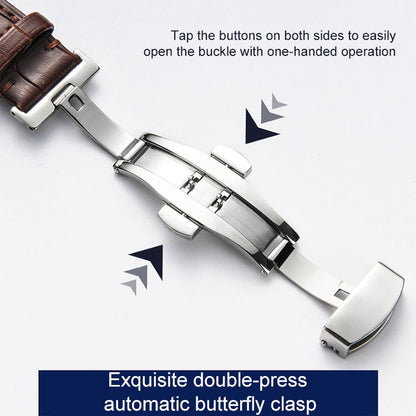 22mm Classic Cowhide Leather Gold Butterfly Buckle Watch Band(Black) - Watch Bands by buy2fix | Online Shopping UK | buy2fix