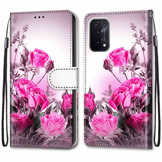 For OPPO A54 5G / A74 5G / A93 5G / A93s 5G Coloured Drawing Cross Texture Horizontal Flip PU Leather Case with Holder & Card Slots & Wallet & Lanyard(Wild Rose) - OPPO Cases by buy2fix | Online Shopping UK | buy2fix