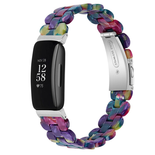 For Fitbit Inspire 2 / Inspire Oval Resin Watch Band(Purple Green Flower) - Watch Bands by buy2fix | Online Shopping UK | buy2fix