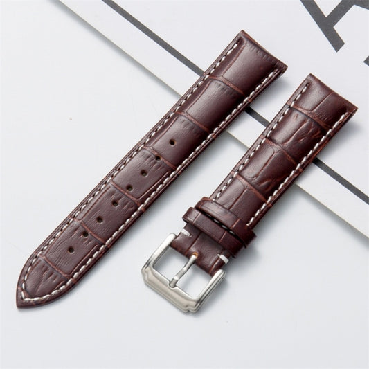 20mm Calf Leather Watch Band(Brown White Lines) - Watch Bands by buy2fix | Online Shopping UK | buy2fix