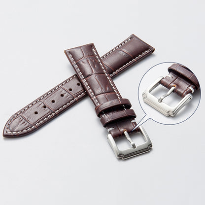 20mm Calf Leather Watch Band(Brown White Lines) - Watch Bands by buy2fix | Online Shopping UK | buy2fix