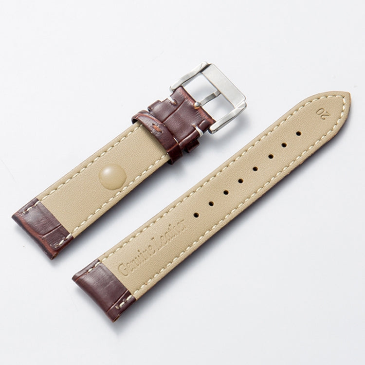 20mm Calf Leather Watch Band(Brown White Lines) - Watch Bands by buy2fix | Online Shopping UK | buy2fix
