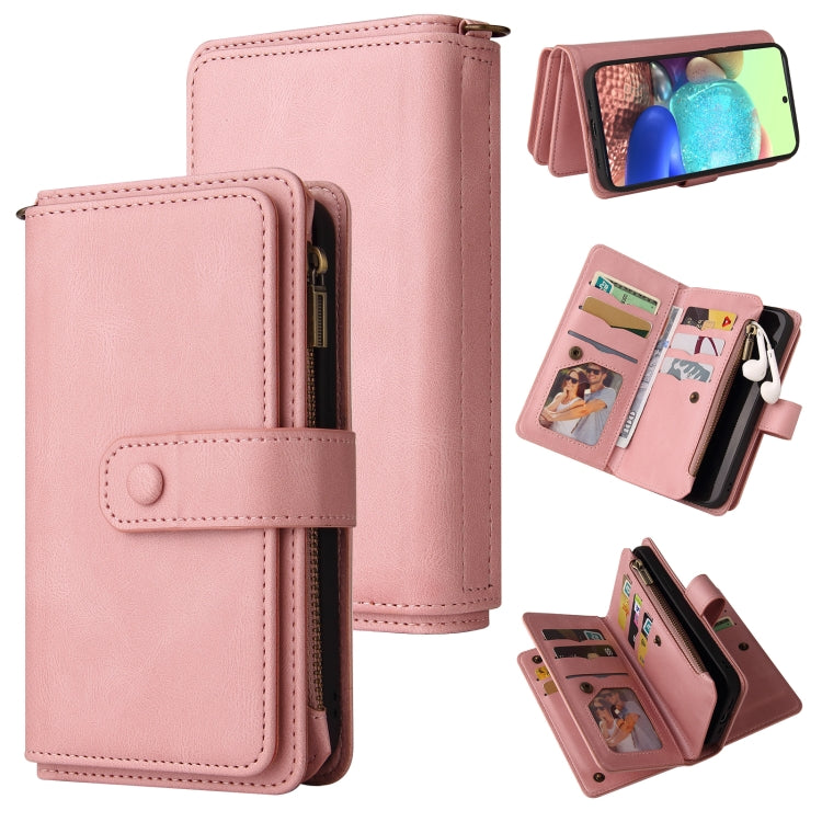 For Samsung Galaxy A71 4G Skin Feel PU + TPU Horizontal Flip Leather Case with Holder & 15 Cards Slot & Wallet & Zipper Pocket & Lanyard(Pink) by buy2fix