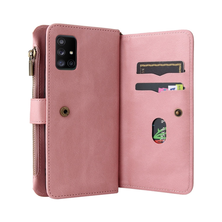 For Samsung Galaxy A71 4G Skin Feel PU + TPU Horizontal Flip Leather Case with Holder & 15 Cards Slot & Wallet & Zipper Pocket & Lanyard(Pink) by buy2fix