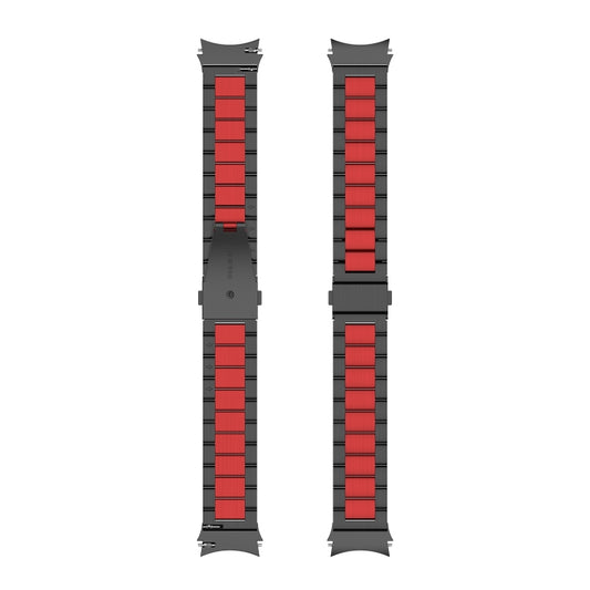 For Samsung Galaxy Watch4 / Watch4 Classic Three Strains Steel Watch Band(Black Red) - Watch Bands by buy2fix | Online Shopping UK | buy2fix