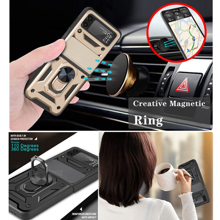 For Samsung Galaxy Z Flip3 5G Sliding Camera Cover Design TPU+PC Protective Case(Gold) - Galaxy Phone Cases by buy2fix | Online Shopping UK | buy2fix