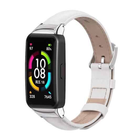 For Huawei Band 6 / Honor Band 6 / 7 MIJOBS Cowhide Leather Watch Band(White Silver) - Watch Bands by MIJOBS | Online Shopping UK | buy2fix