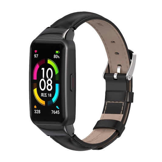 For Huawei Band 6 / Honor Band 6 / 7 MIJOBS Cowhide Leather Watch Band(Black) - Watch Bands by MIJOBS | Online Shopping UK | buy2fix