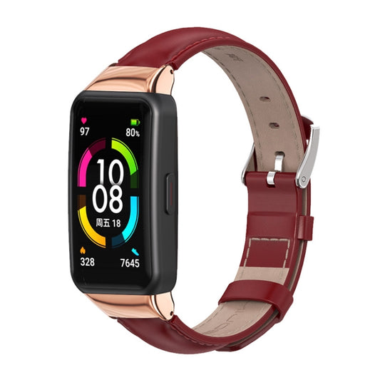 For Huawei Band 6 / Honor Band 6 / 7 MIJOBS Cowhide Leather Watch Band(Rose Gold) - Watch Bands by MIJOBS | Online Shopping UK | buy2fix
