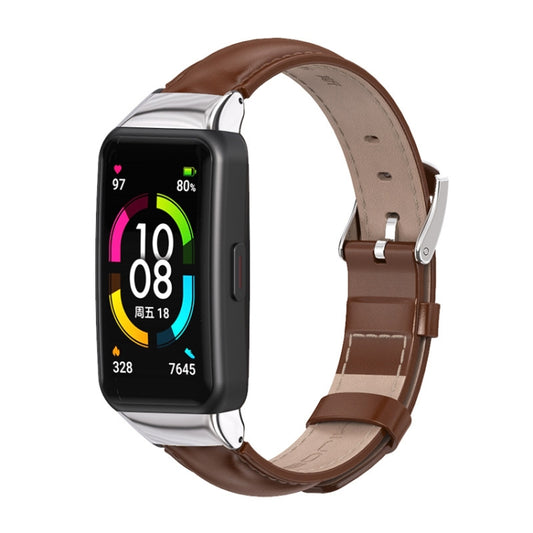 For Huawei Band 6 / Honor Band 6 / 7 MIJOBS Cowhide Leather Watch Band(Brown Silver) - Watch Bands by MIJOBS | Online Shopping UK | buy2fix