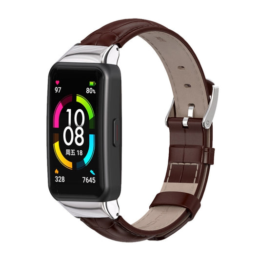 For Huawei Band 6 / Honor Band 6 / 7 MIJOBS Cowhide Leather Watch Band(Bamboo Joint Coffee Silver) - Watch Bands by MIJOBS | Online Shopping UK | buy2fix