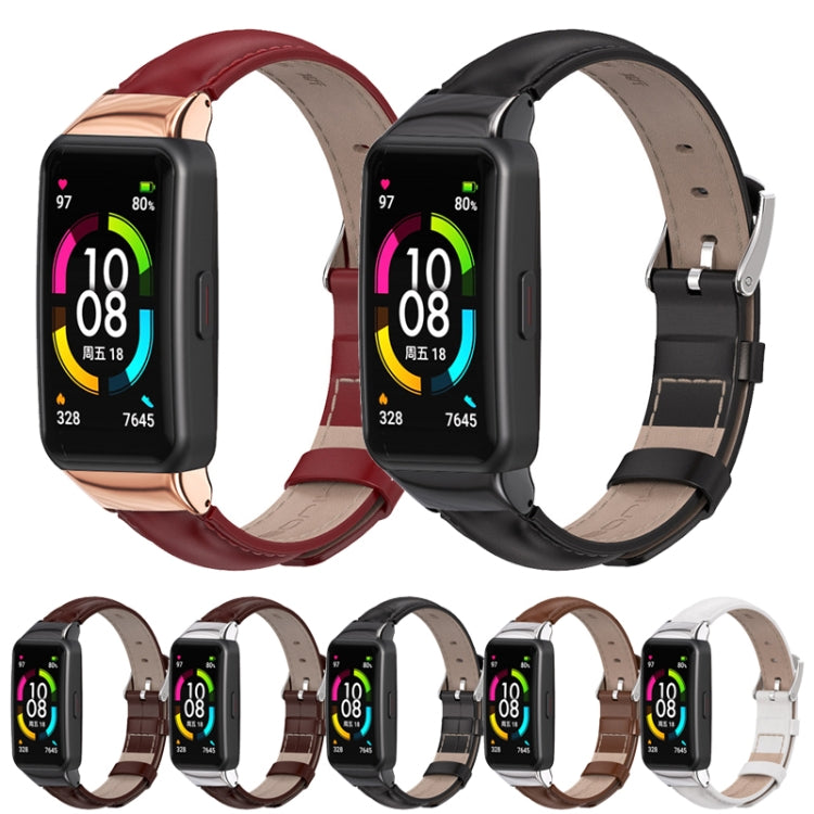 For Huawei Band 6 / Honor Band 6 / 7 MIJOBS Cowhide Leather Watch Band(Black) - Watch Bands by MIJOBS | Online Shopping UK | buy2fix