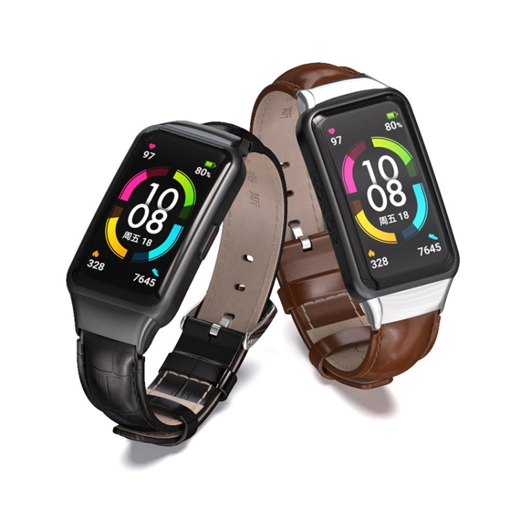 For Huawei Band 6 / Honor Band 6 / 7 MIJOBS Cowhide Leather Watch Band(Black) - Watch Bands by MIJOBS | Online Shopping UK | buy2fix
