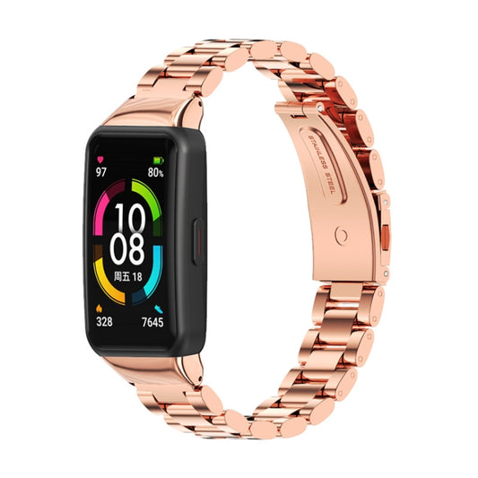 For Huawei Band 6 / Honor Band 6 / 7 MIJOBS Three Strains Stainless Steel Metal Buckle Watch Band(Rose Gold) - Watch Bands by MIJOBS | Online Shopping UK | buy2fix