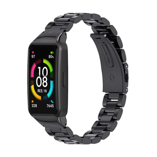 For Huawei Band 6 / Honor Band 6 / 7 MIJOBS Three Strains Stainless Steel Metal Buckle Watch Band(Black) - Watch Bands by MIJOBS | Online Shopping UK | buy2fix