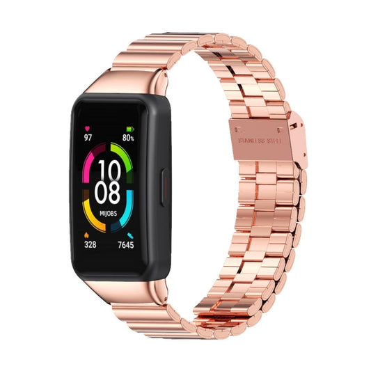 For Huawei Band 6 / Honor Band 6 / 7 MIJOBS Bamboo Joint Stainless Steel Metal Buckle Watch Band(Rose Gold) - Watch Bands by MIJOBS | Online Shopping UK | buy2fix