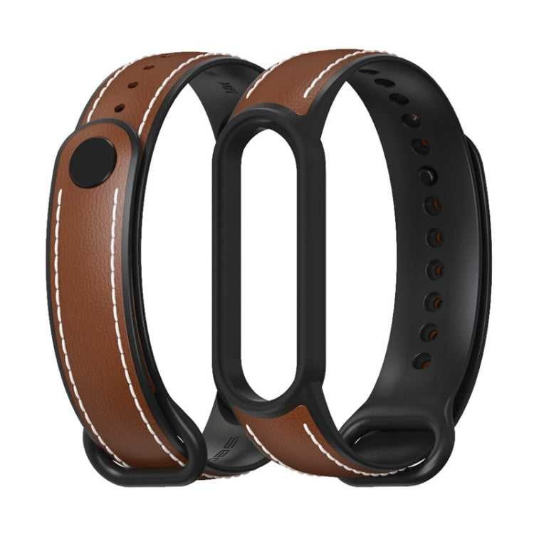For Xiaomi Mi Band 5/6/7 MIJOBS TPU + Leather Watch Band(Brown+Black) - Watch Bands by MIJOBS | Online Shopping UK | buy2fix