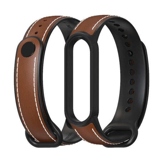 For Xiaomi Mi Band 5/6/7 MIJOBS TPU + Leather Watch Band(Brown+Black) - Watch Bands by MIJOBS | Online Shopping UK | buy2fix