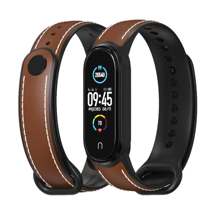 For Xiaomi Mi Band 5/6/7 MIJOBS TPU + Leather Watch Band(Brown+Black) - Watch Bands by MIJOBS | Online Shopping UK | buy2fix