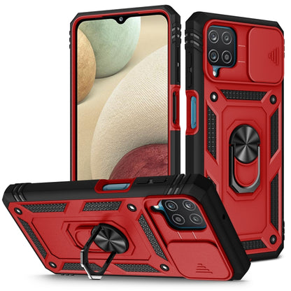 For Samsung Galaxy A12 Sliding Camera Cover Design TPU + PC Protective Case with 360 Degree Rotating Holder & Card Slot(Red+Black) - Galaxy Phone Cases by buy2fix | Online Shopping UK | buy2fix