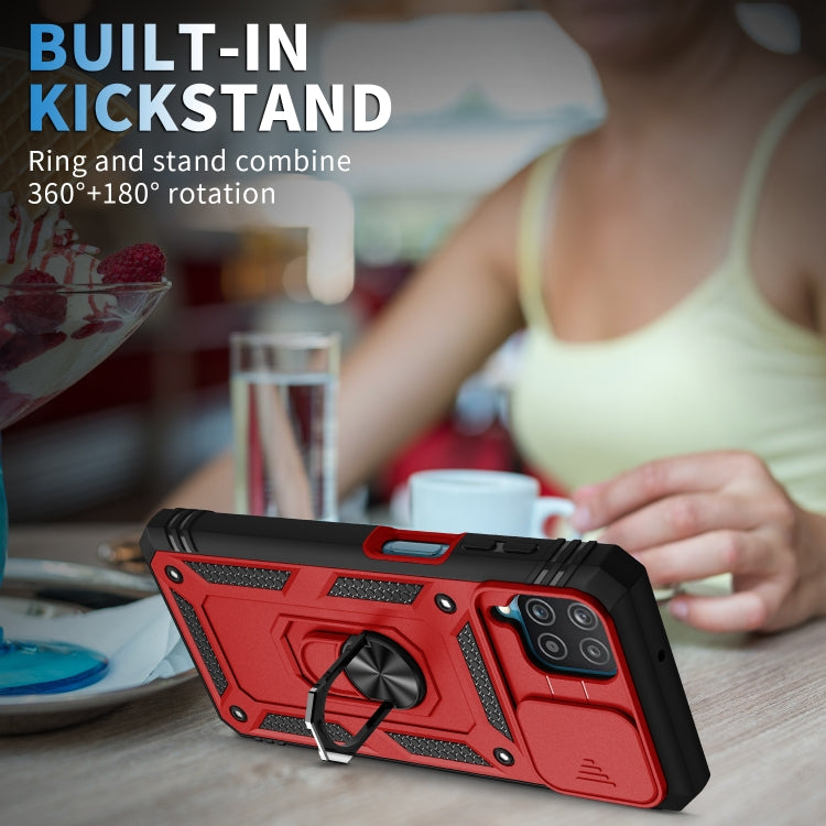 For Samsung Galaxy A12 Sliding Camera Cover Design TPU + PC Protective Case with 360 Degree Rotating Holder & Card Slot(Red+Black) - Galaxy Phone Cases by buy2fix | Online Shopping UK | buy2fix
