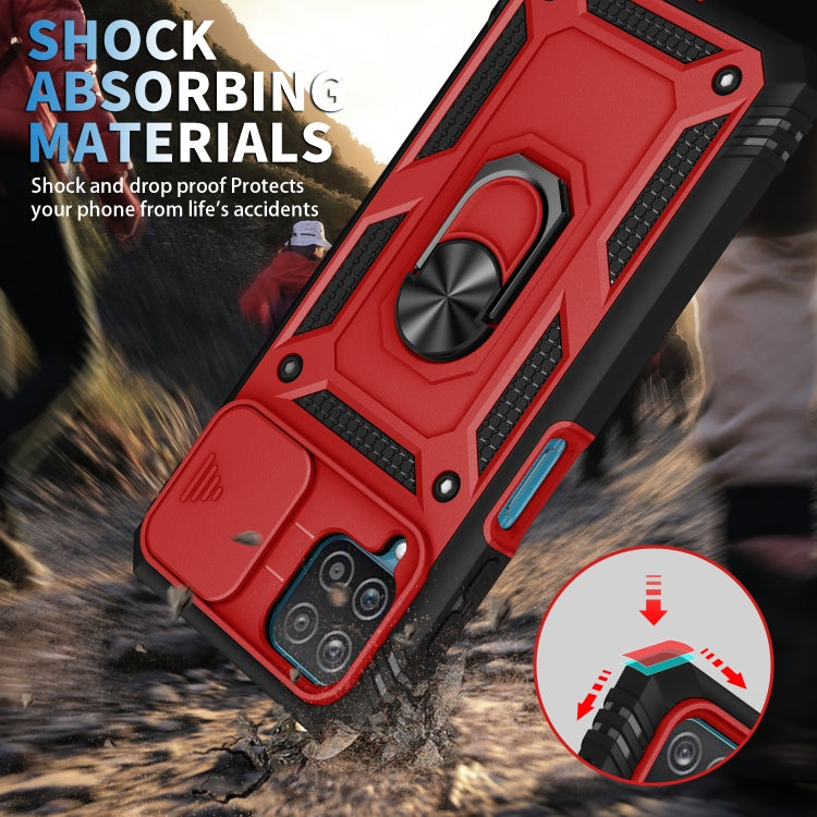 For Samsung Galaxy A12 Sliding Camera Cover Design TPU + PC Protective Case with 360 Degree Rotating Holder & Card Slot(Red+Black) - Galaxy Phone Cases by buy2fix | Online Shopping UK | buy2fix