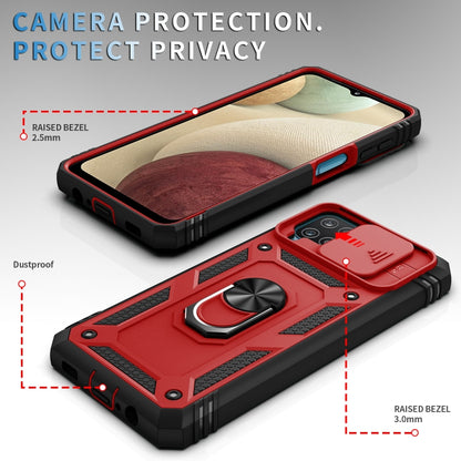 For Samsung Galaxy A12 Sliding Camera Cover Design TPU + PC Protective Case with 360 Degree Rotating Holder & Card Slot(Red+Black) - Galaxy Phone Cases by buy2fix | Online Shopping UK | buy2fix