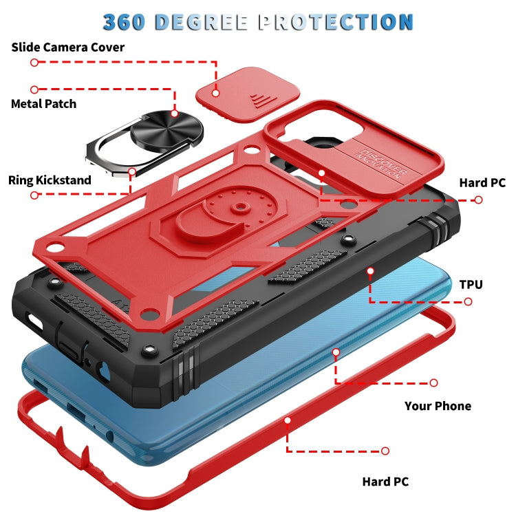 For Samsung Galaxy A12 Sliding Camera Cover Design TPU + PC Protective Case with 360 Degree Rotating Holder & Card Slot(Red+Black) - Galaxy Phone Cases by buy2fix | Online Shopping UK | buy2fix