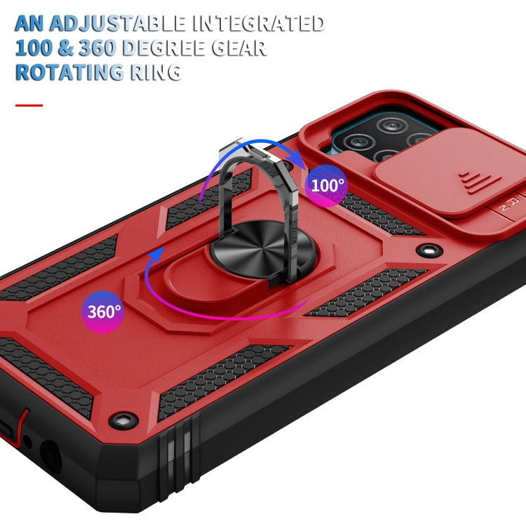 For Samsung Galaxy A12 Sliding Camera Cover Design TPU + PC Protective Case with 360 Degree Rotating Holder & Card Slot(Red+Black) - Galaxy Phone Cases by buy2fix | Online Shopping UK | buy2fix