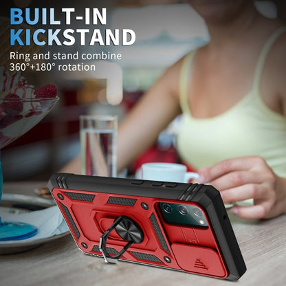 For Samsung Galaxy S20 FE Sliding Camera Cover Design TPU + PC Protective Case with 360 Degree Rotating Holder & Card Slot(Red+Black) by buy2fix