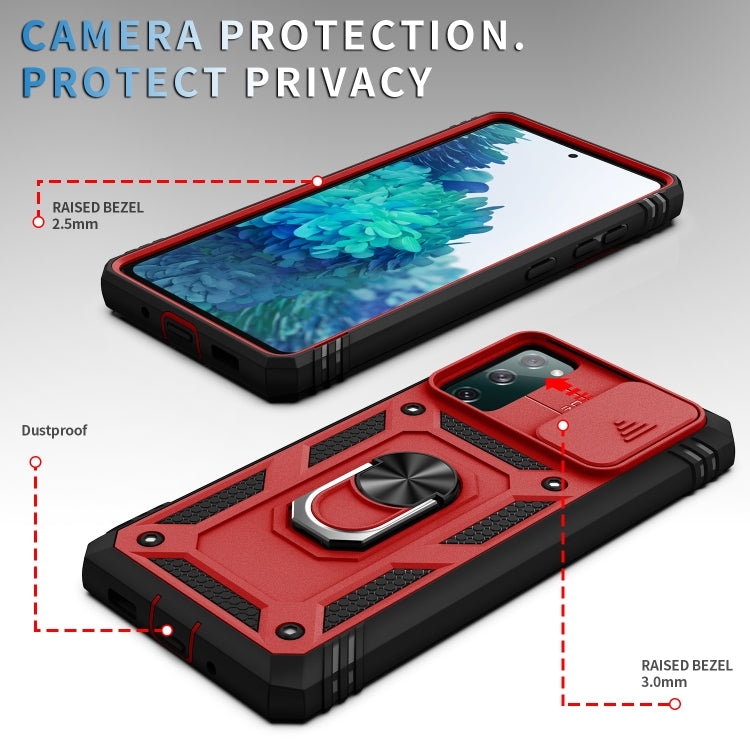 For Samsung Galaxy S20 FE Sliding Camera Cover Design TPU + PC Protective Case with 360 Degree Rotating Holder & Card Slot(Red+Black) by buy2fix