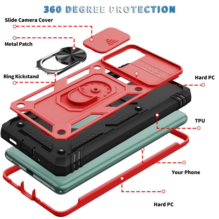 For Samsung Galaxy S20 FE Sliding Camera Cover Design TPU + PC Protective Case with 360 Degree Rotating Holder & Card Slot(Red+Black) by buy2fix