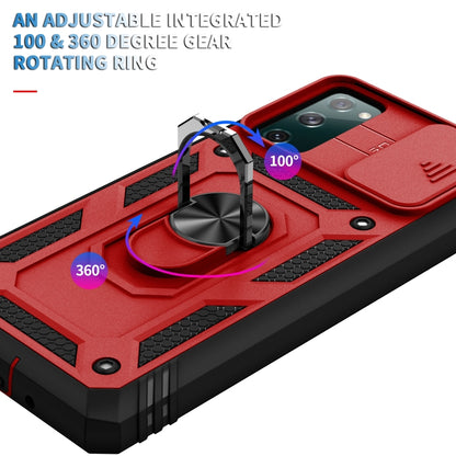 For Samsung Galaxy S20 FE Sliding Camera Cover Design TPU + PC Protective Case with 360 Degree Rotating Holder & Card Slot(Red+Black) by buy2fix