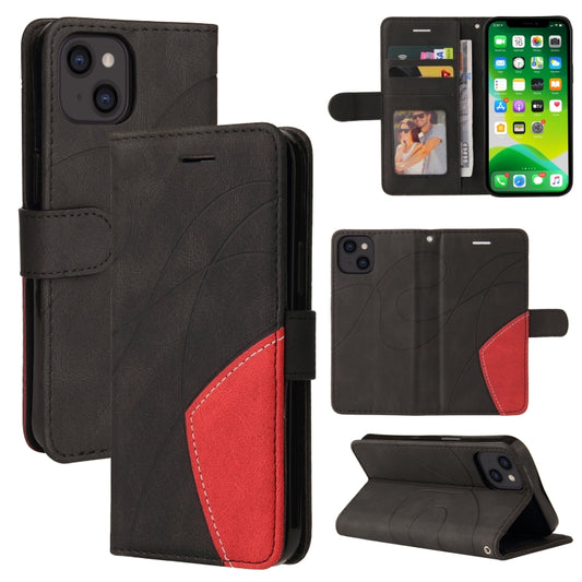 For iPhone 13 Dual-color Splicing Horizontal Flip PU Leather Case with Holder & Card Slots & Wallet(Black) - iPhone 13 Cases by buy2fix | Online Shopping UK | buy2fix