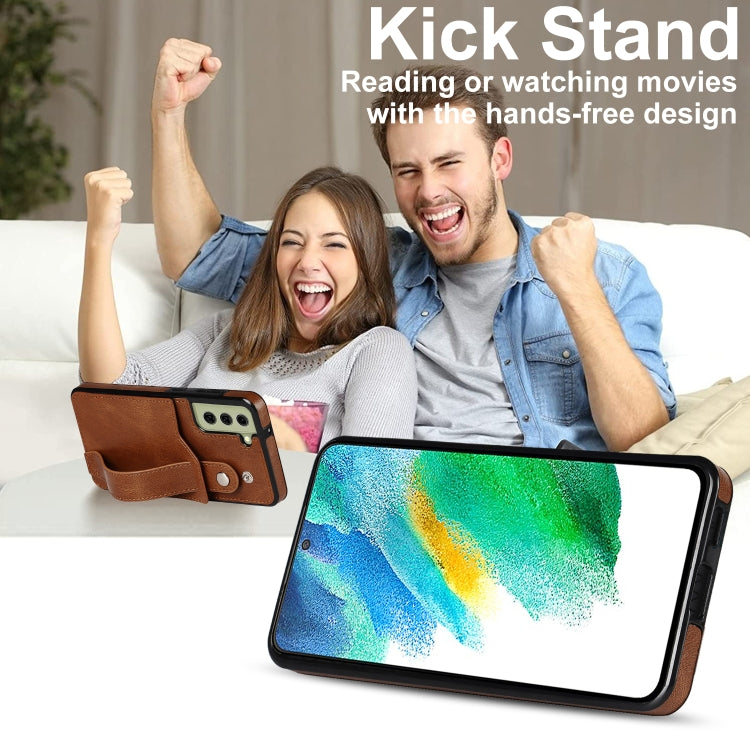 For Samsung Galaxy S21 FE Crazy Horse Texture Shockproof TPU + PU Leather Case with Card Slot & Wrist Strap Holder(Brown) by buy2fix