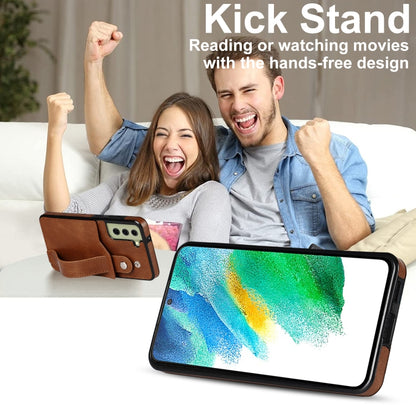 For Samsung Galaxy S21 FE Crazy Horse Texture Shockproof TPU + PU Leather Case with Card Slot & Wrist Strap Holder(Brown) by buy2fix