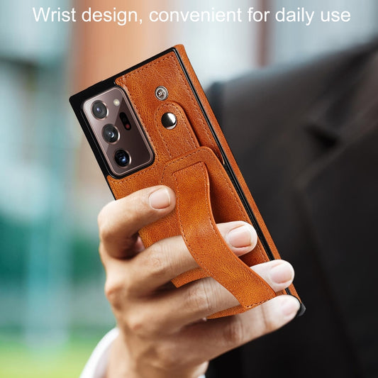 For Samsung Galaxy Note20 Ultra Crazy Horse Texture Shockproof TPU + PU Leather Case with Card Slot & Wrist Strap Holder(Yellow) by buy2fix