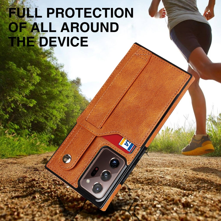 For Samsung Galaxy Note20 Ultra Crazy Horse Texture Shockproof TPU + PU Leather Case with Card Slot & Wrist Strap Holder(Yellow) by buy2fix
