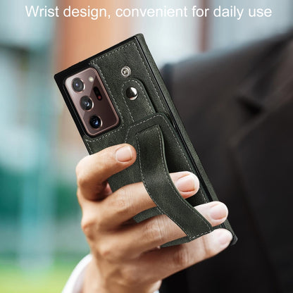 For Samsung Galaxy Note20 Ultra Crazy Horse Texture Shockproof TPU + PU Leather Case with Card Slot & Wrist Strap Holder(Emerald Green) by buy2fix
