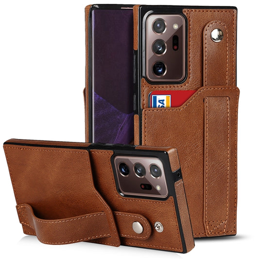For Samsung Galaxy Note20 Ultra Crazy Horse Texture Shockproof TPU + PU Leather Case with Card Slot & Wrist Strap Holder(Brown) by buy2fix